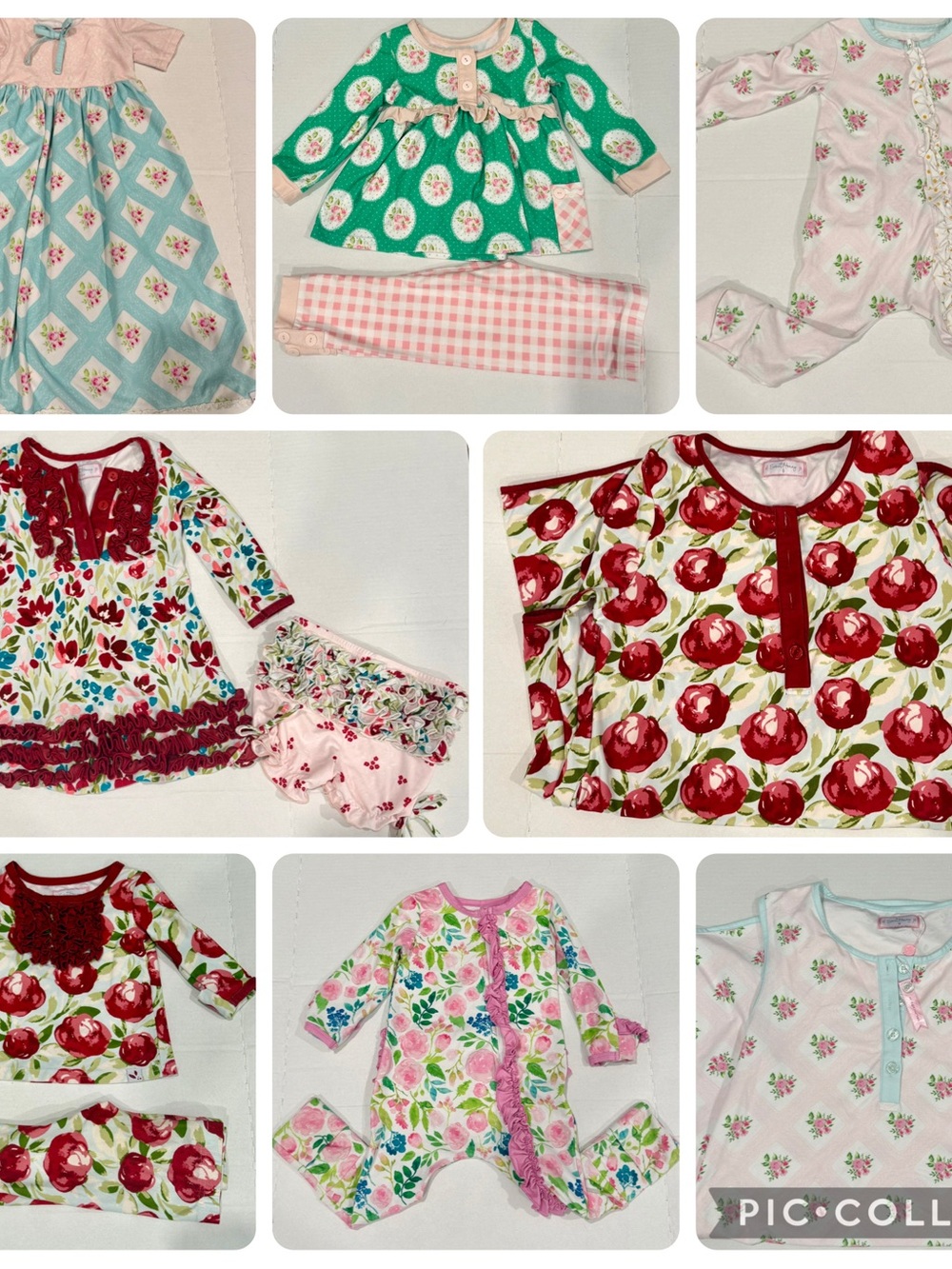 SweetHoney Girls Floral & Strawberry Pajama Bundle - Pink, Red, Green, Aqua